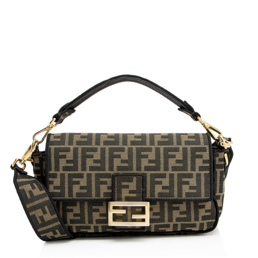 Fendi Zucca Calfskin Baguette Shoulder Bag