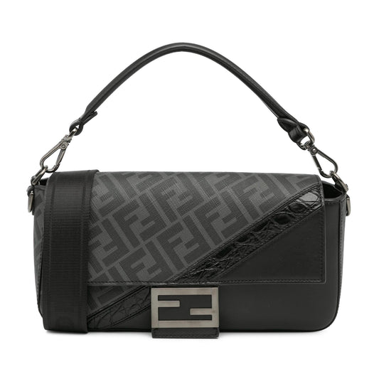 Fendi Zucca Coated Canvas And Calfskin Baguette Satchel