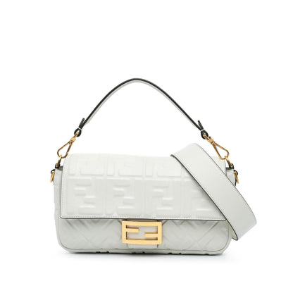 Fendi Zucca Embossed Leather Baguette Satchel