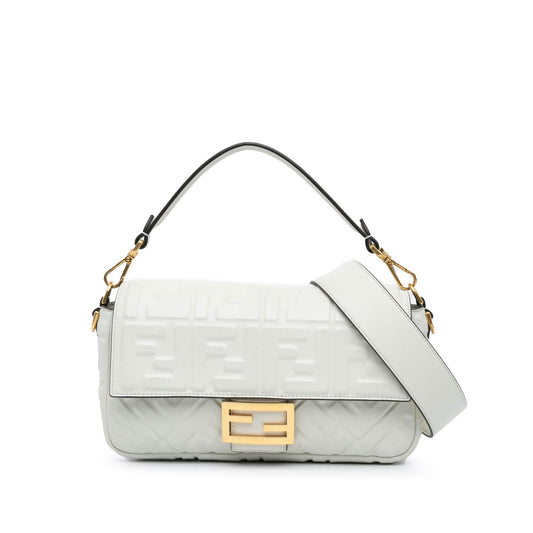 Fendi Zucca Embossed Leather Baguette Satchel