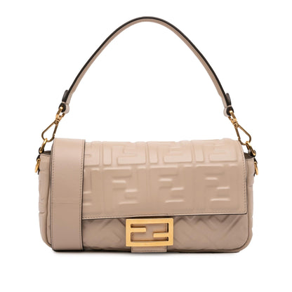 Fendi Zucca Embossed Leather Baguette Satchel