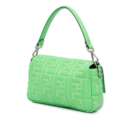 Fendi Zucca Embossed Stitched Leather Baguette Satchel