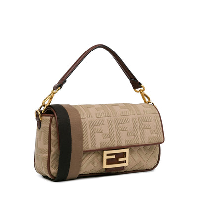 Fendi Zucca Embroidered Canvas Baguette Satchel