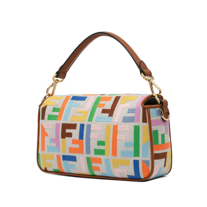 Fendi Zucca Embroidered Canvas Baguette Satchel