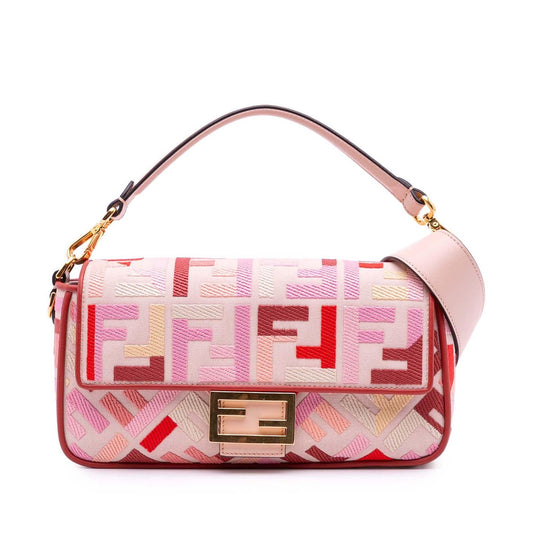 Fendi Zucca Embroidered Canvas Baguette Satchel