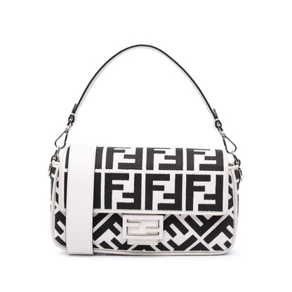 Fendi Zucca Embroidered Canvas Baguette Satchel