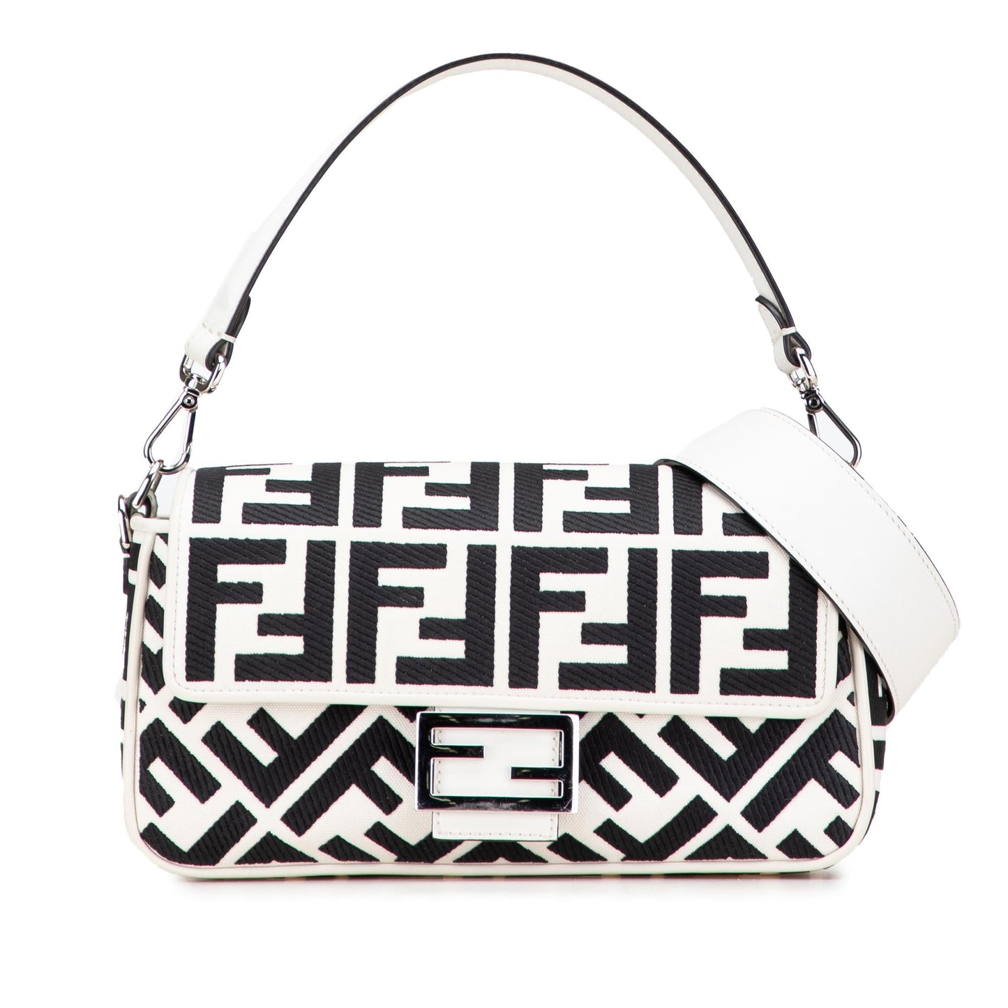 Fendi Zucca Embroidered Canvas Baguette Satchel