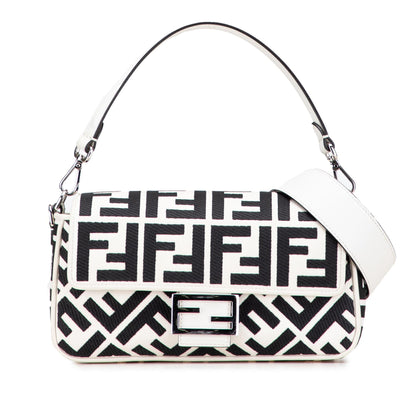 Fendi Zucca Embroidered Canvas Baguette Satchel