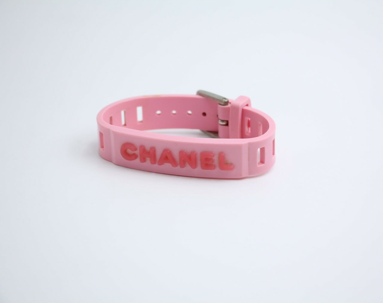 Chanel Vintage 99P Rubber Pink with Peach Wording Bracelet