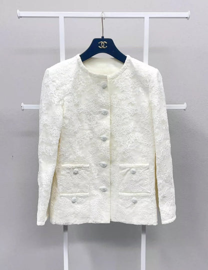 CHANEL 21C White Lace Suit Jacket + Skirt