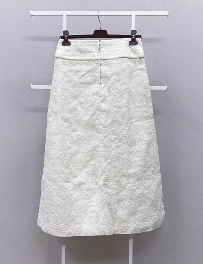 CHANEL 21C White Lace Suit Jacket + Skirt