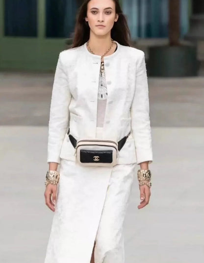 CHANEL 21C White Lace Suit Jacket + Skirt