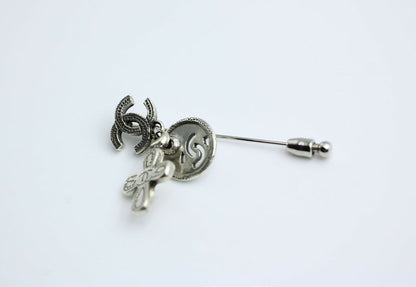 Chanel Vintage 03P Metal Cross Silver Coin CC Brooch