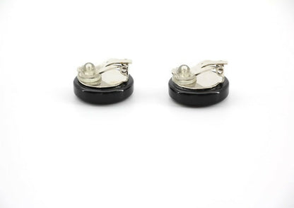 Chanel Vintage 01P Resin Black Hoop Mirror Clip-on Earrings