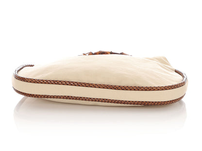Gucci Beige Canvas Bamboo Handle Bag