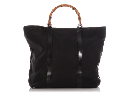 Gucci Black Leather-Trimmed Nylon Bamboo Handle Tote