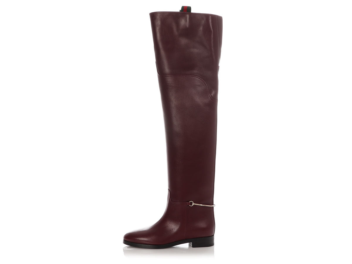 Gucci Burgundy Leather Clive Over-The-Knee Boots