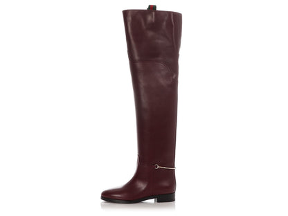 Gucci Burgundy Leather Clive Over-The-Knee Boots