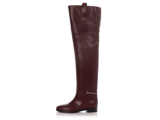 Gucci Burgundy Leather Clive Over-The-Knee Boots