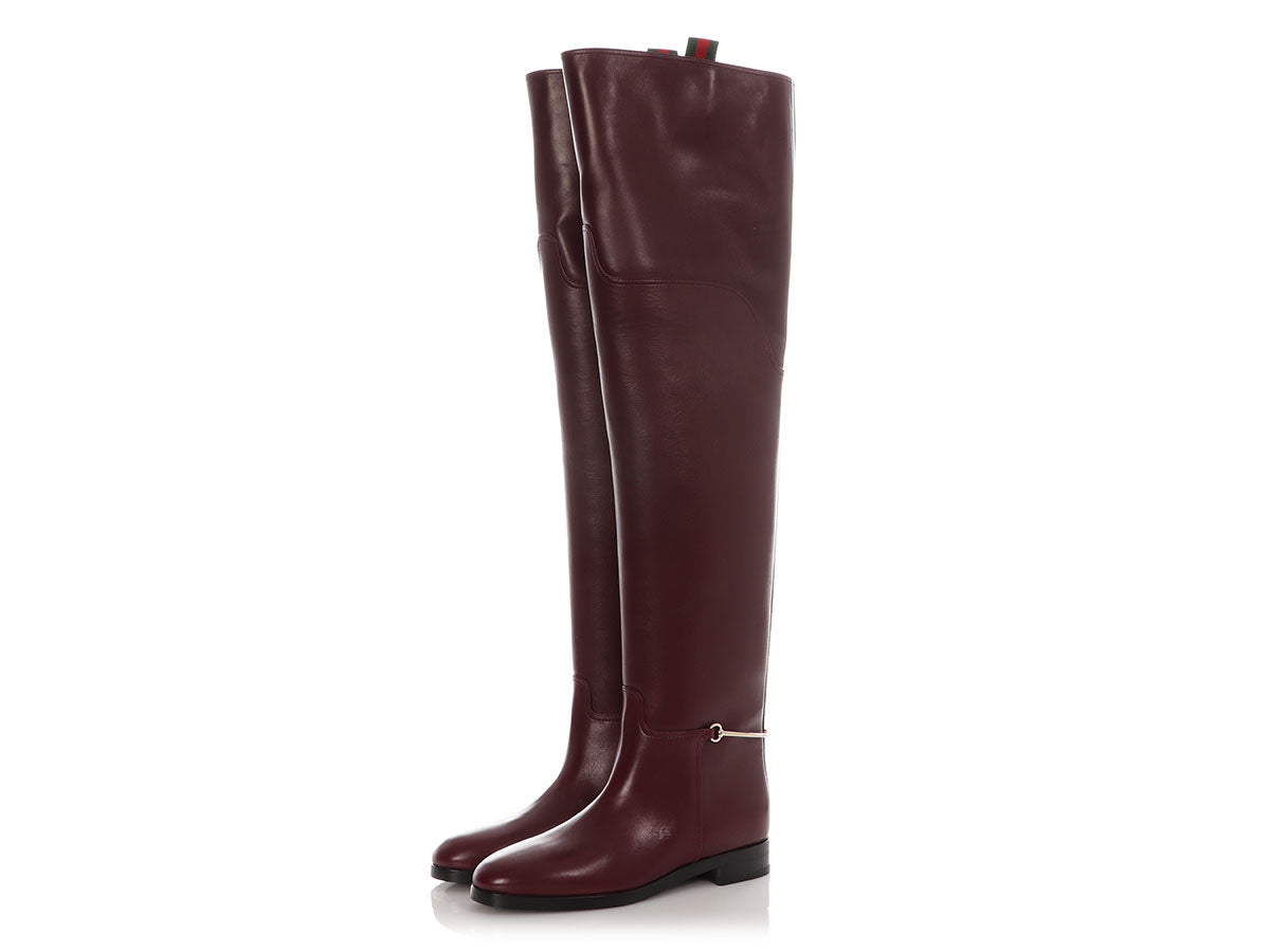 Gucci Burgundy Leather Clive Over-The-Knee Boots