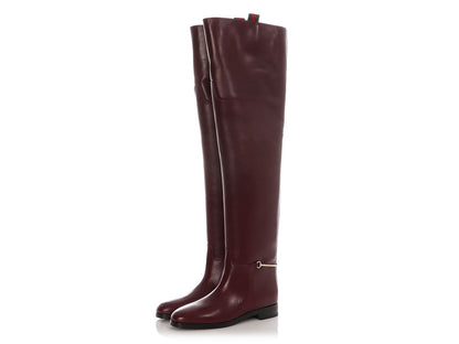 Gucci Burgundy Leather Clive Over-The-Knee Boots