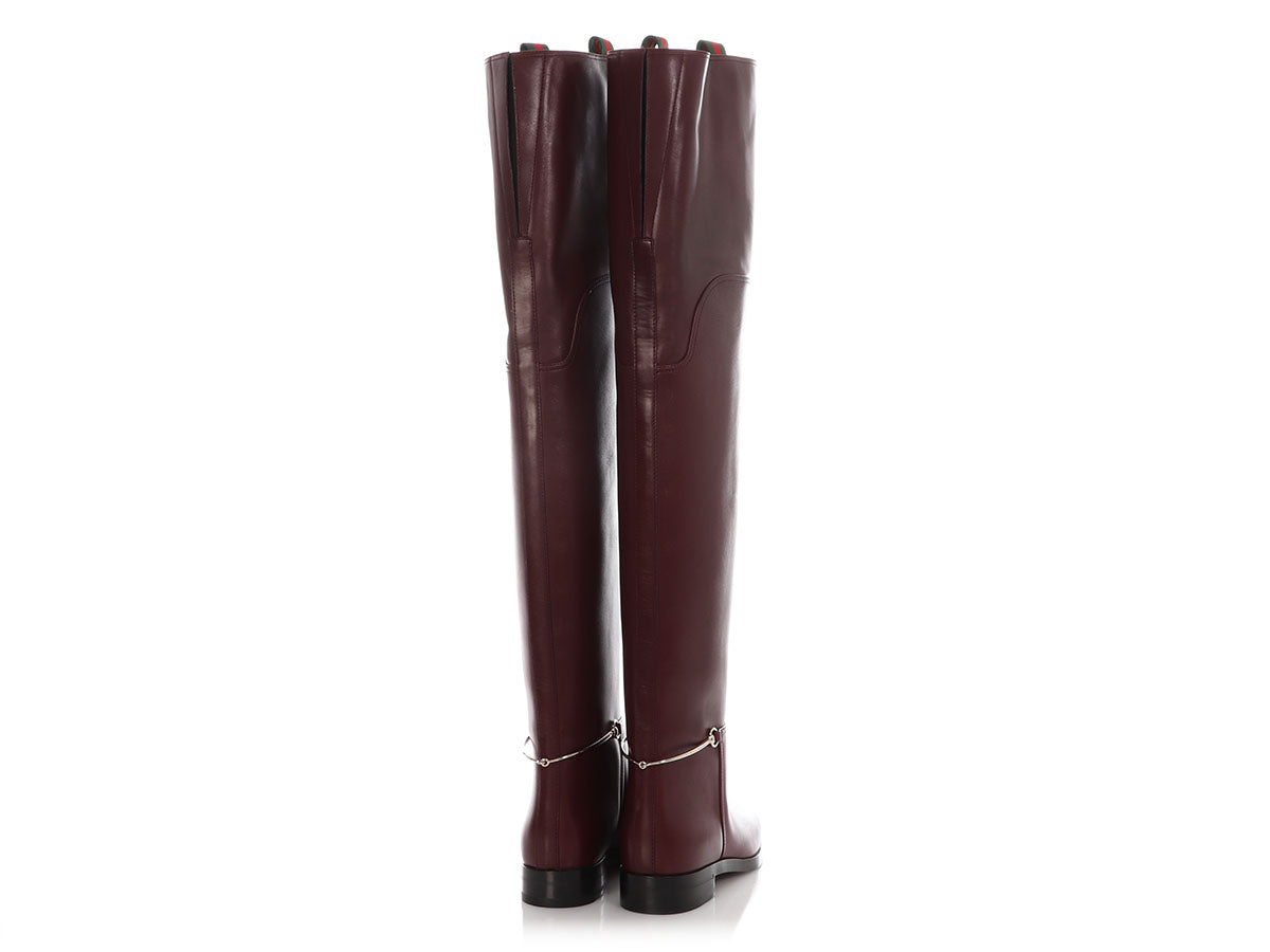 Gucci Burgundy Leather Clive Over-The-Knee Boots