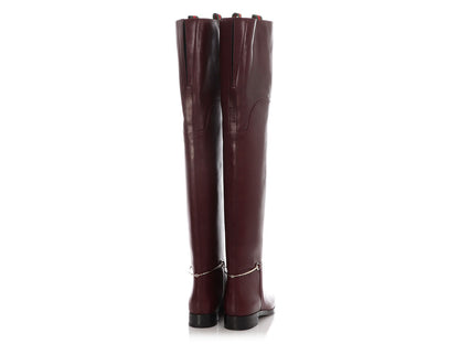 Gucci Burgundy Leather Clive Over-The-Knee Boots