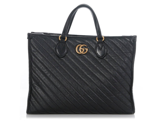 Gucci Black Matelass� Diagonal GG Marmont Tote