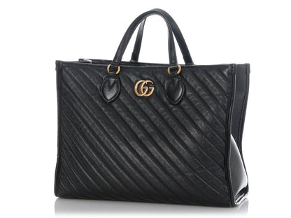 Gucci Black Matelass� Diagonal GG Marmont Tote