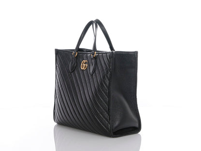 Gucci Black Matelass� Diagonal GG Marmont Tote