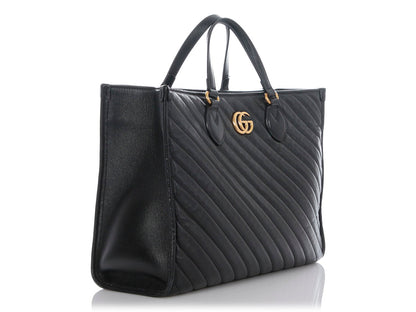 Gucci Black Matelass� Diagonal GG Marmont Tote