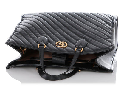 Gucci Black Matelass� Diagonal GG Marmont Tote