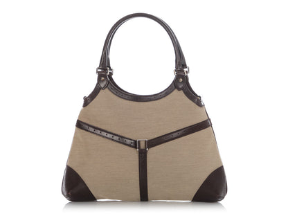 Gucci Beige and Brown Web Canvas Reins Shoulder Bag