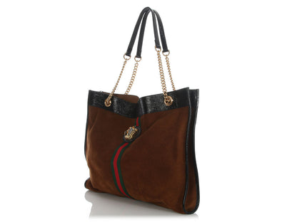 Gucci Large Brown Suede Calfskin Rajah Chain Tote