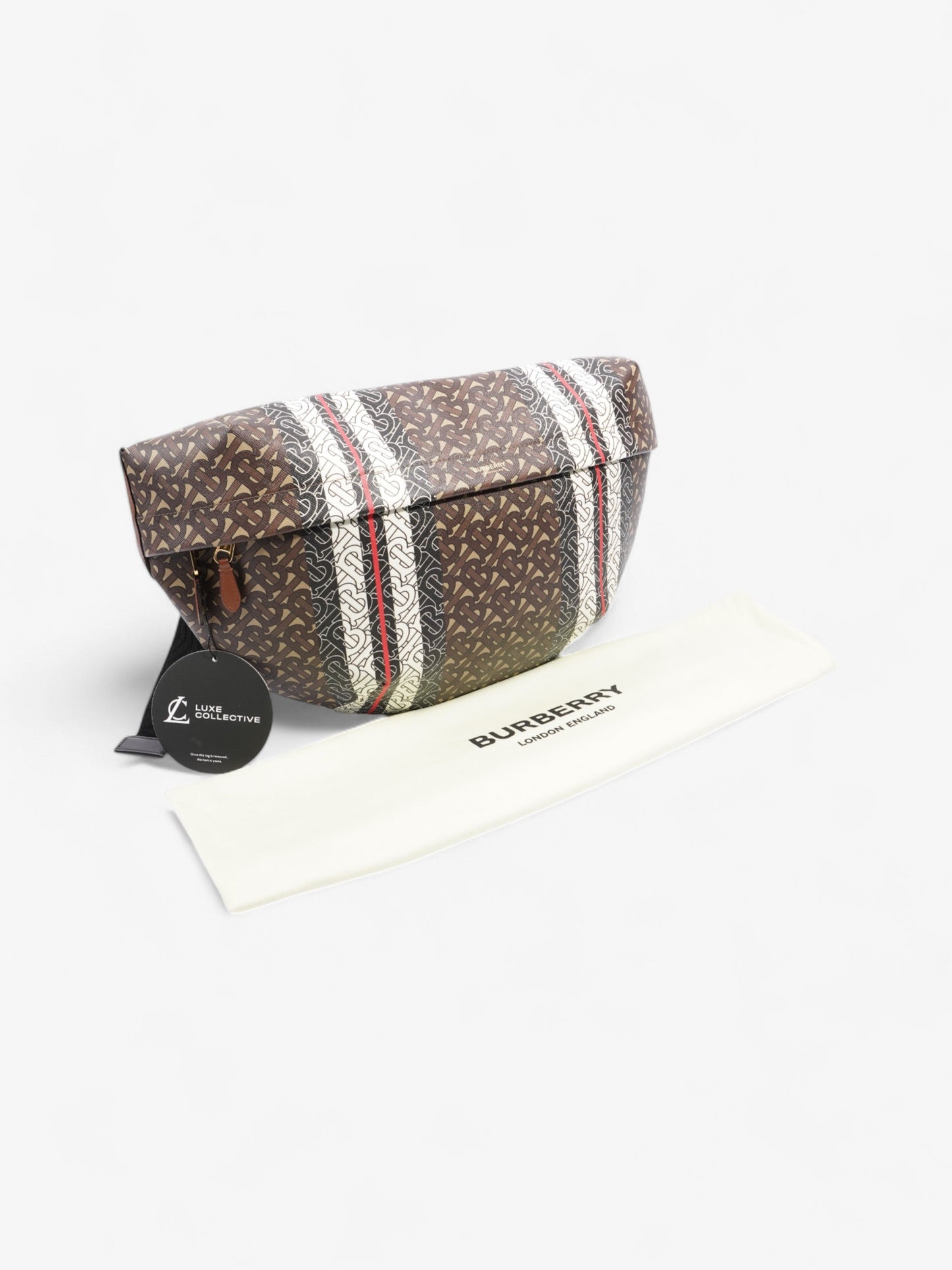 Burberry TB Monogram Belt Bag Brown / White Coated Canvas XL