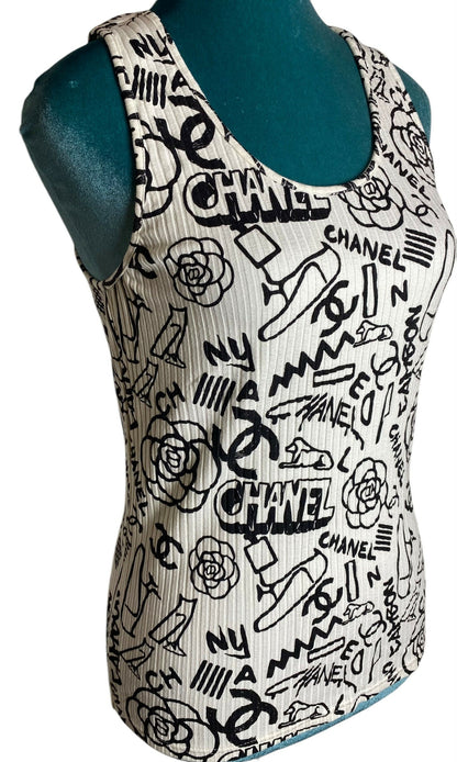 Chanel 19A Paris-New York Egypt Graffiti Tank Top Size FR 36
