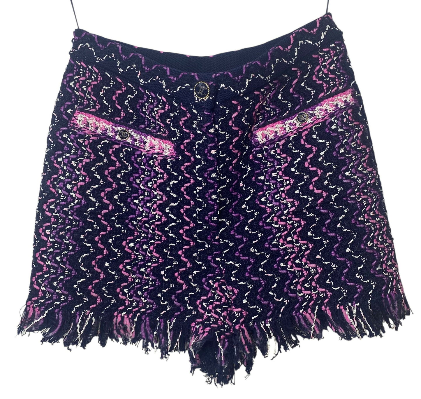 Chanel 21P Multicolor Tweed Fringe Shorts FR 38
