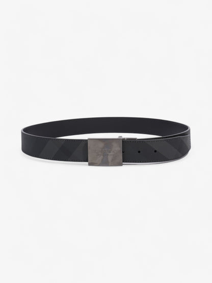 Burberry Reversible Plaque Buckle Check Belt Charcoal / Graphite / Silver Coated Canvas 90cm / 36"