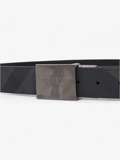 Burberry Reversible Plaque Buckle Check Belt Charcoal / Graphite / Silver Coated Canvas 90cm / 36"