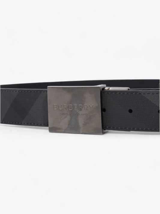 Burberry Reversible Plaque Buckle Check Belt Charcoal / Graphite / Silver Coated Canvas 90cm / 36"