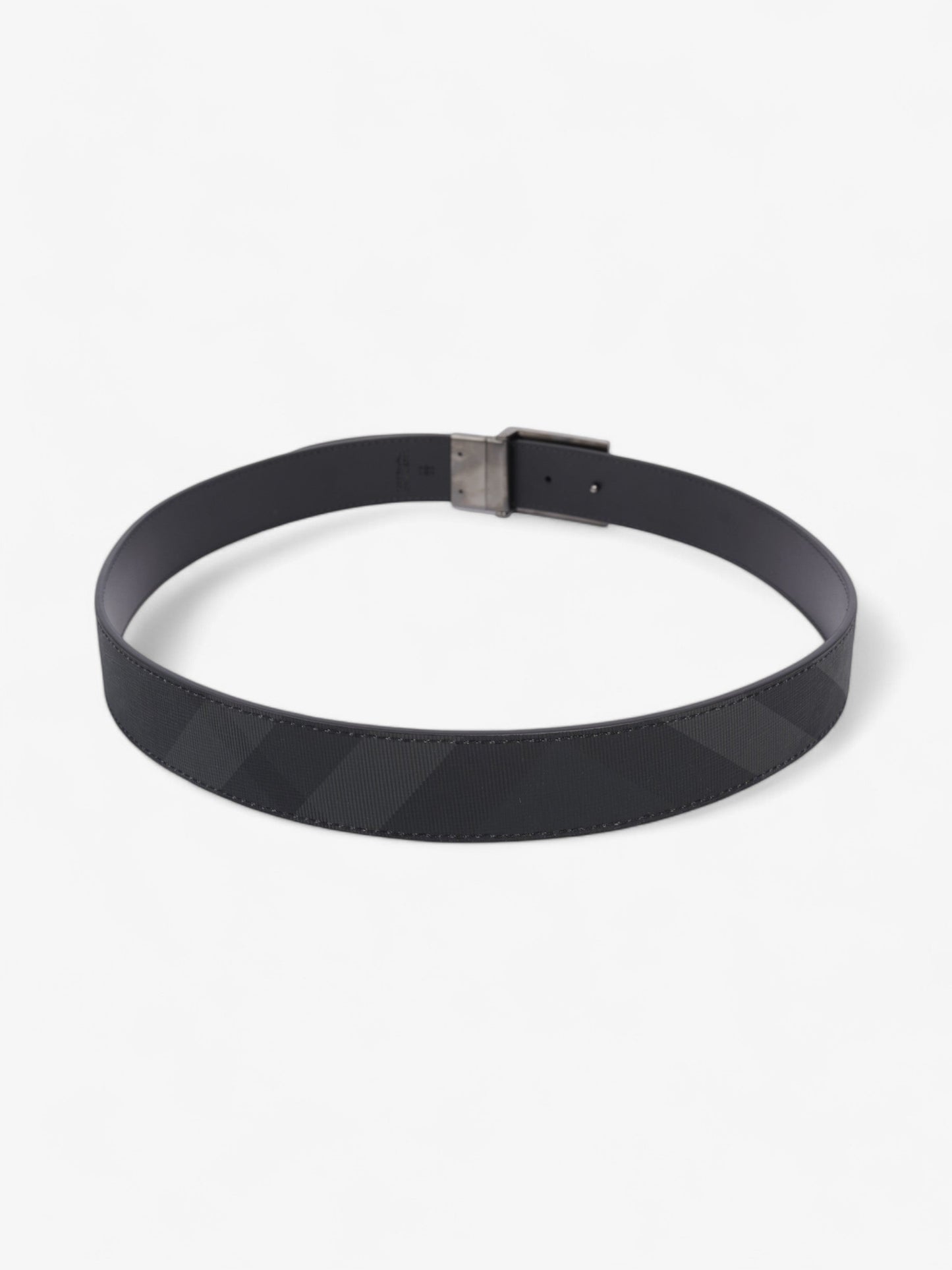 Burberry Reversible Plaque Buckle Check Belt Charcoal / Graphite / Silver Coated Canvas 90cm / 36"