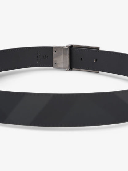 Burberry Reversible Plaque Buckle Check Belt Charcoal / Graphite / Silver Coated Canvas 90cm / 36"