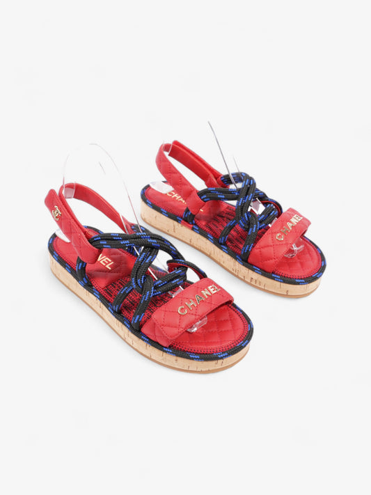 Chanel Dad Cord Sandals Red / Blue / Black Calfskin Leather EU 38 UK 5
