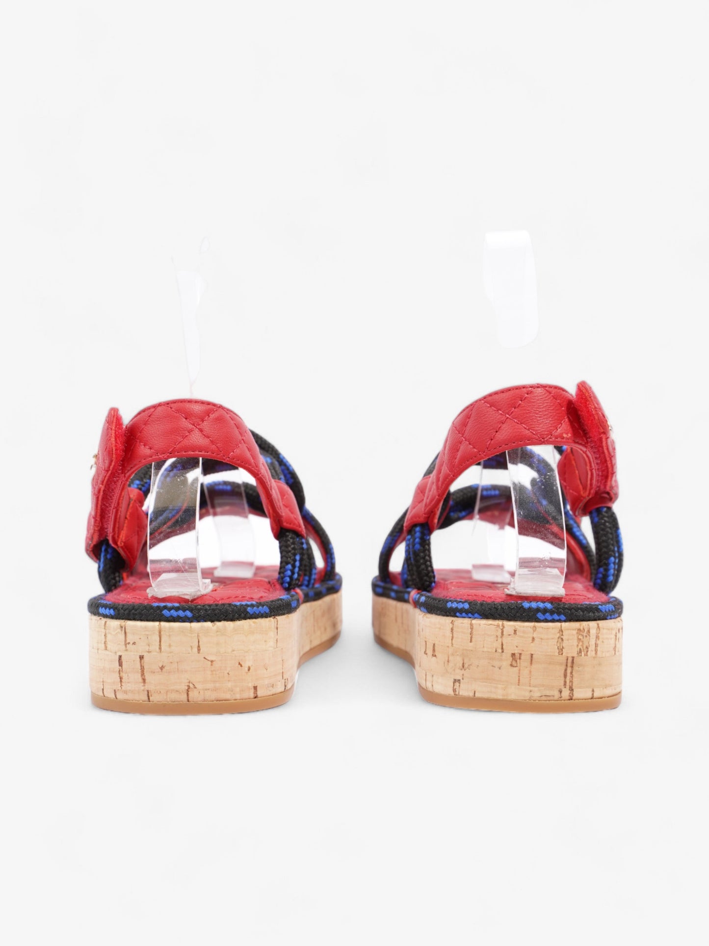 Chanel Dad Cord Sandals Red / Blue / Black Calfskin Leather EU 38 UK 5