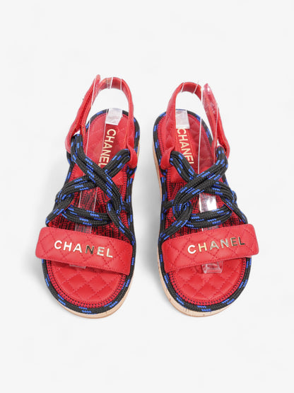 Chanel Dad Cord Sandals Red / Blue / Black Calfskin Leather EU 38 UK 5