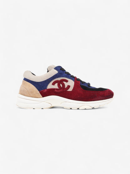 Chanel CC Logo Sneakers Maroon  / Black / Beige Suede EU 41 UK 8.5