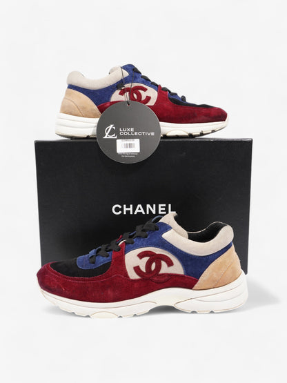Chanel CC Logo Sneakers Maroon  / Black / Beige Suede EU 41 UK 8.5