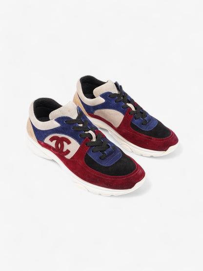 Chanel CC Logo Sneakers Maroon  / Black / Beige Suede EU 41 UK 8.5