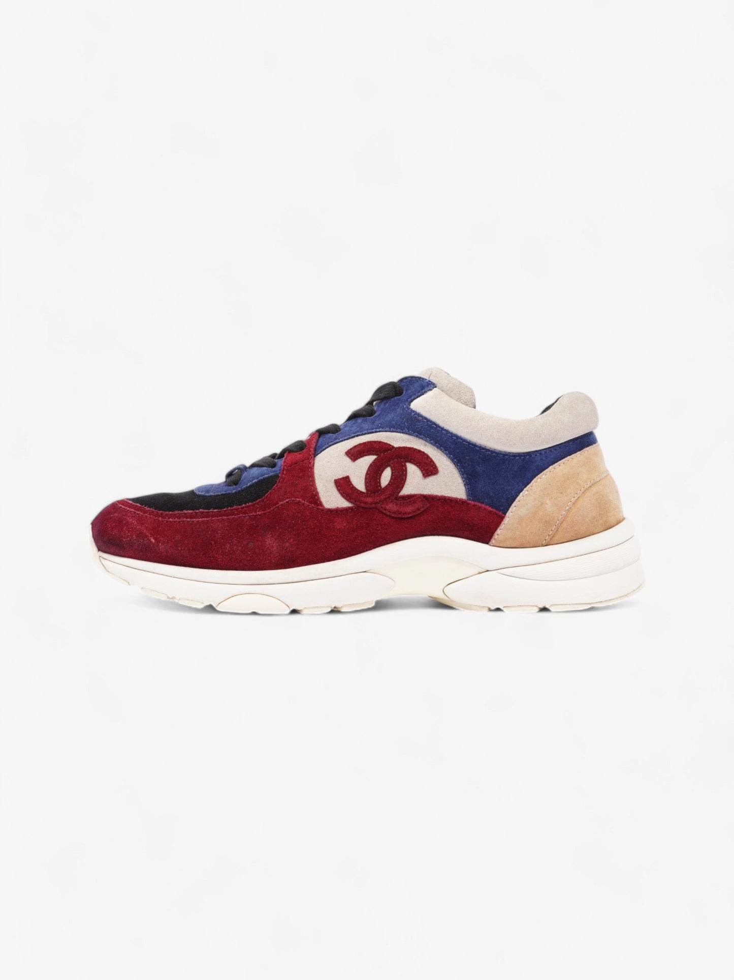 Chanel CC Logo Sneakers Maroon  / Black / Beige Suede EU 41 UK 8.5