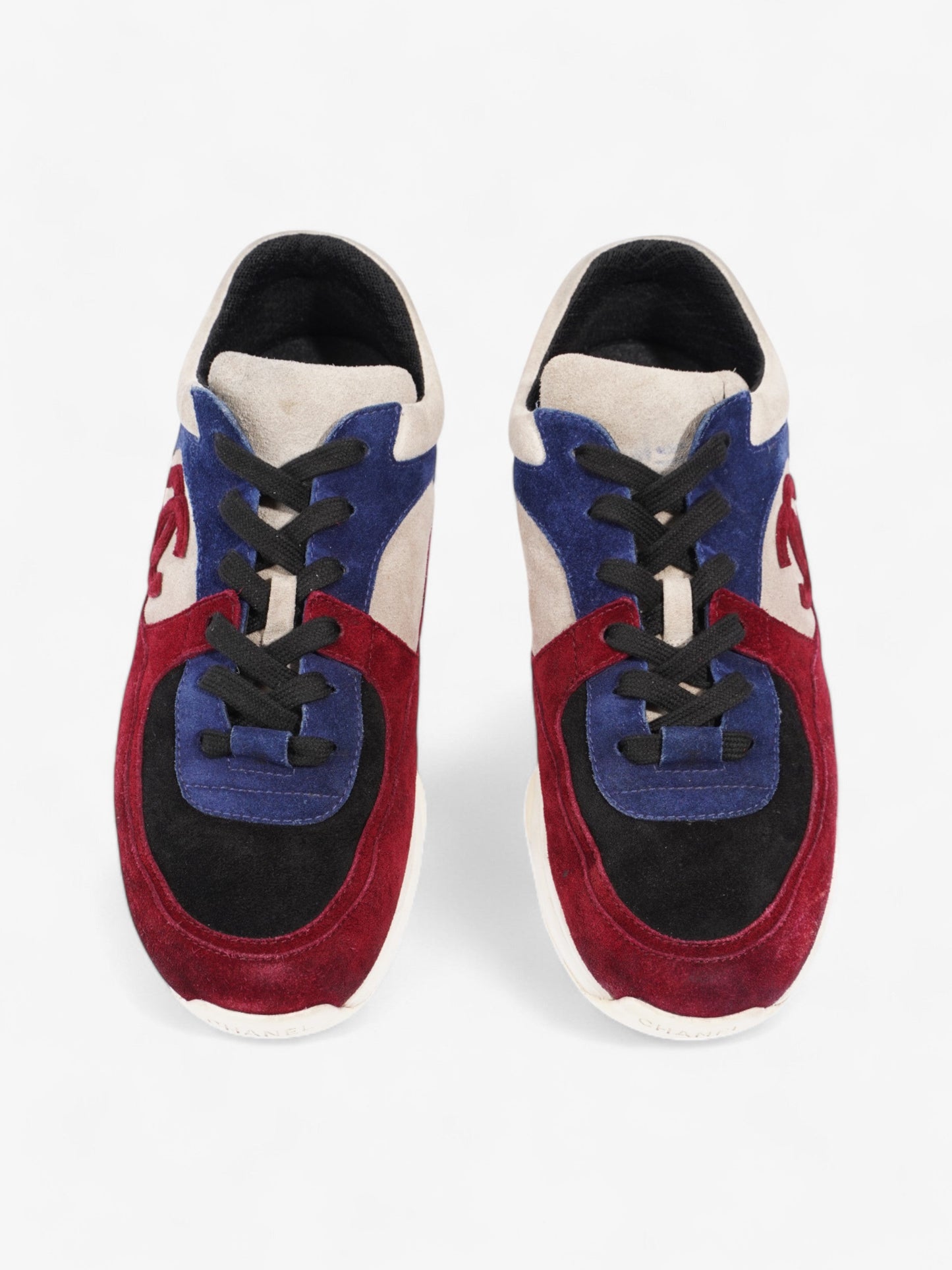 Chanel CC Logo Sneakers Maroon  / Black / Beige Suede EU 41 UK 8.5